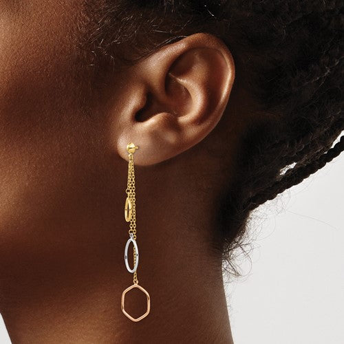 14K Tri-color Polished Post Dangle Earrings
