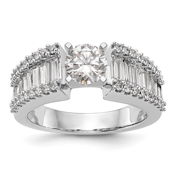 18K WHITE GOLD BAGUETTE AND ROUND DIAMOND CUSHION TOP SEMI MOUNTING, Genovese Jewelers