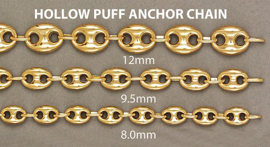 Gold Chain - Mens Hollow Puff Chain 10K/14K Gold - Pricing Varies