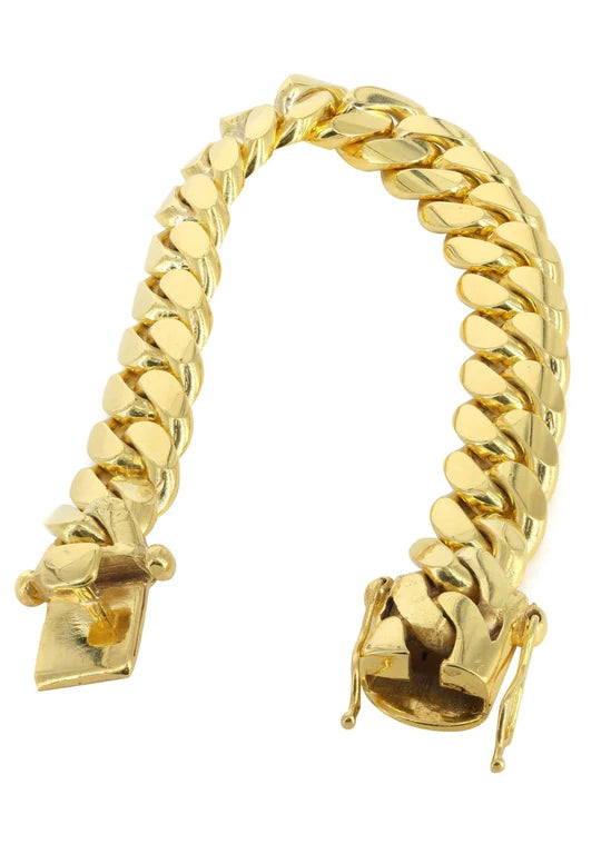 Solid Mens Miami Cuban Link Bracelet 10K/14K Yellow Gold - Pricing Varies