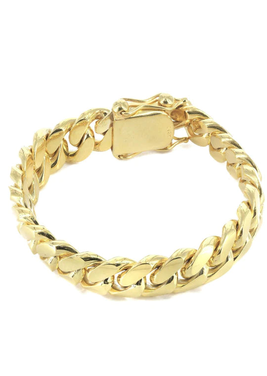 Solid Mens Miami Cuban Link Bracelet 10K/14K Yellow Gold - Pricing Varies